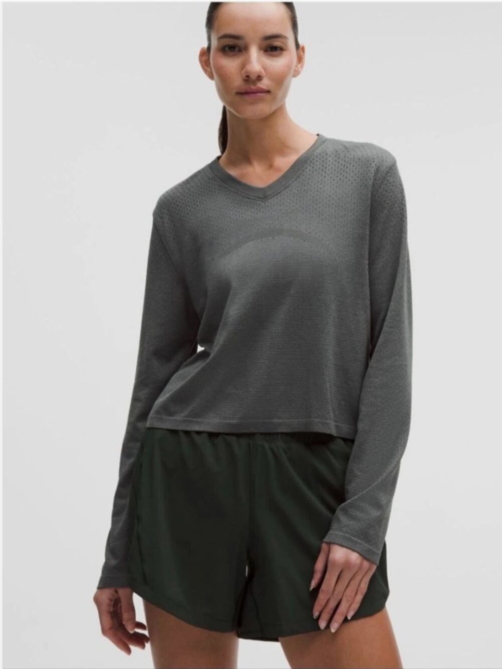 Swiftly Open-Hole V-Neck Long-Sleeve Shirt